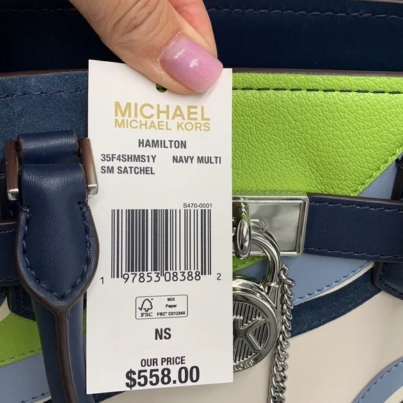 Michael Kors Hamilton Small Satchel Shoulder Crossbody BagNavy Multi…